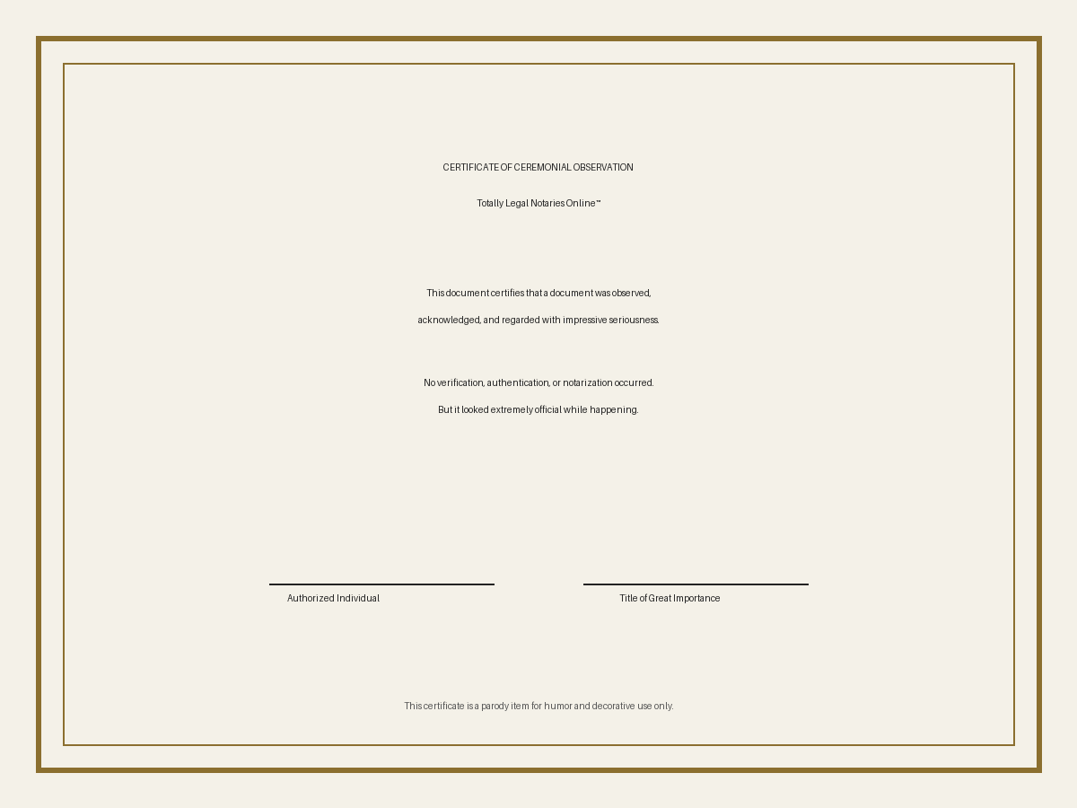 Parody Certificate Preview